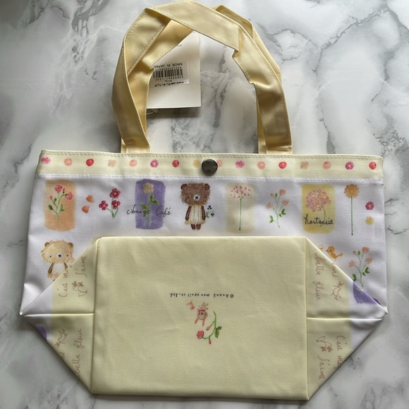 Anano Cafe - Yellow Bear and flowers - Lunch bag - Japan NWT - Picture 4 of 6